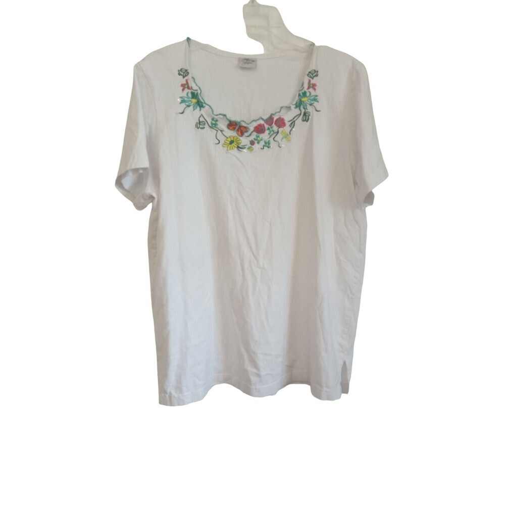 Adrian Delafield  white‎ Embroidered floral swoop neck blouse